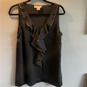 MICHAEL KORS Womans Size 10 Sleeveless Ruffle Sequin V-neck Blouse Black